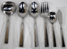 Oneida Easton Cube 6 Pce Hostess Serving Set, Sugar Spoon, Butter Knife, Ladle