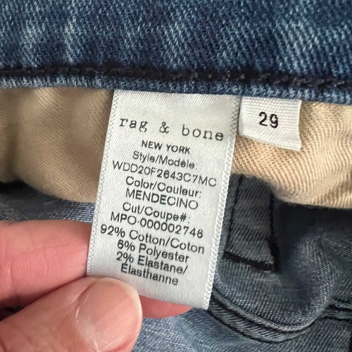 Rag & Bone Dre Low-Rise Slim Boyfriend Jean Mendecino blue distressed raw hem 29 - Picture 9 of 10