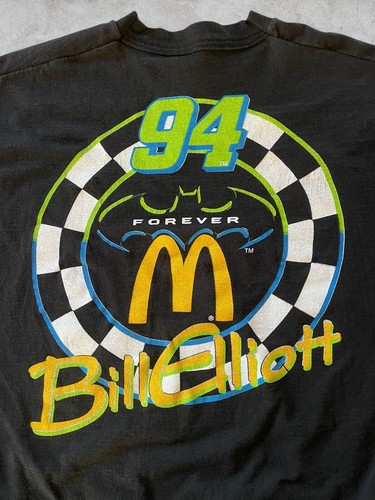Vintage 90s Nascar Racing Bill Elliott Batman Car T Shirt XL Black McDonalds - Picture 5 of 7