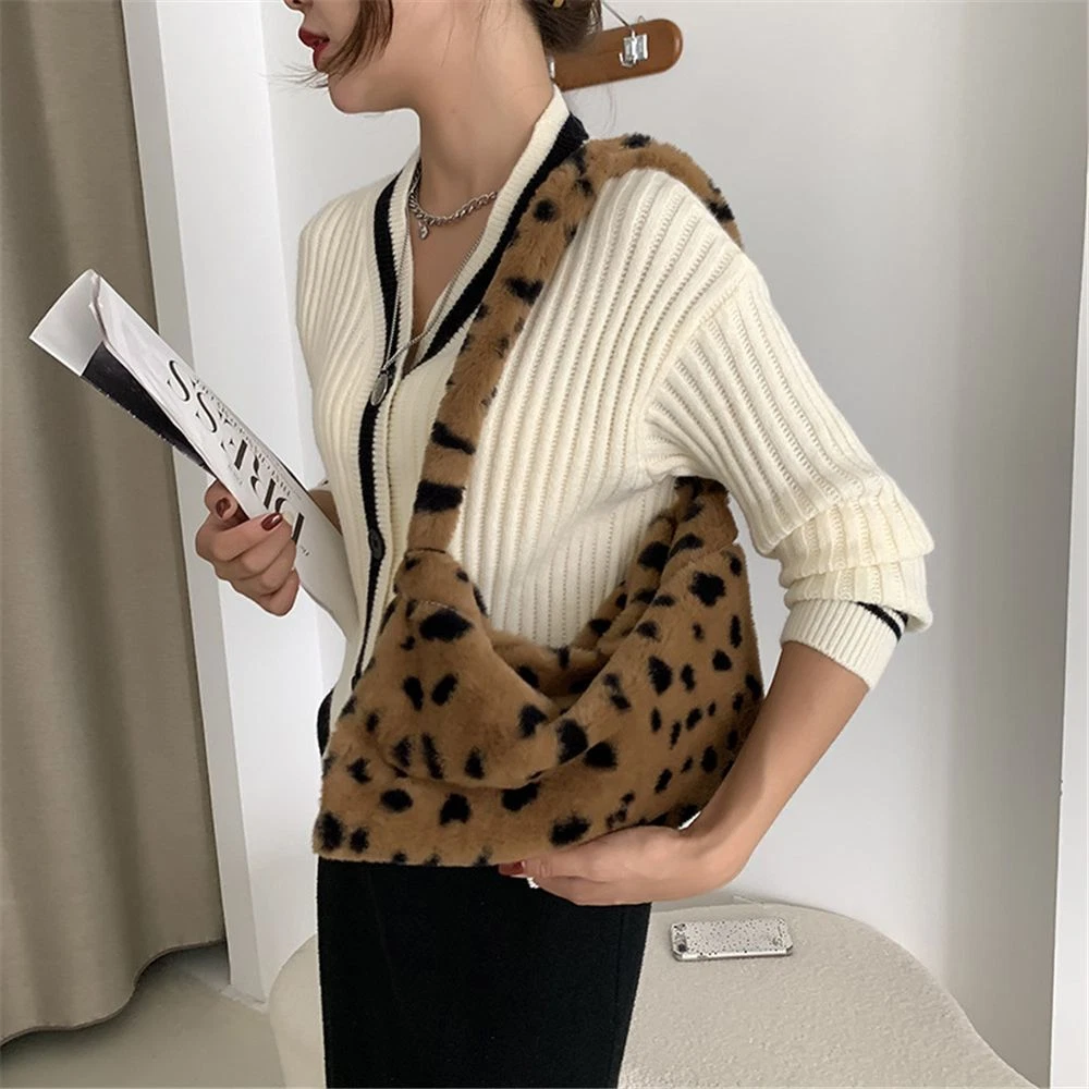 Cow print online fluffy tote bag