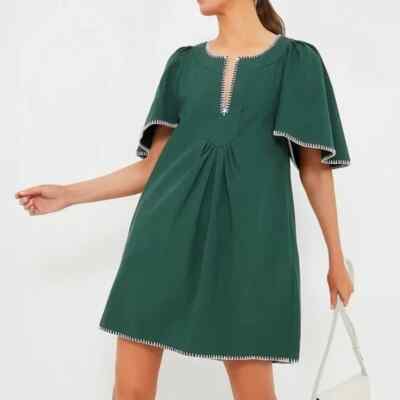 NEW Tuckernuck Pomander Place Green Mini Finley Flutter Sleeve Dress MEDIUM