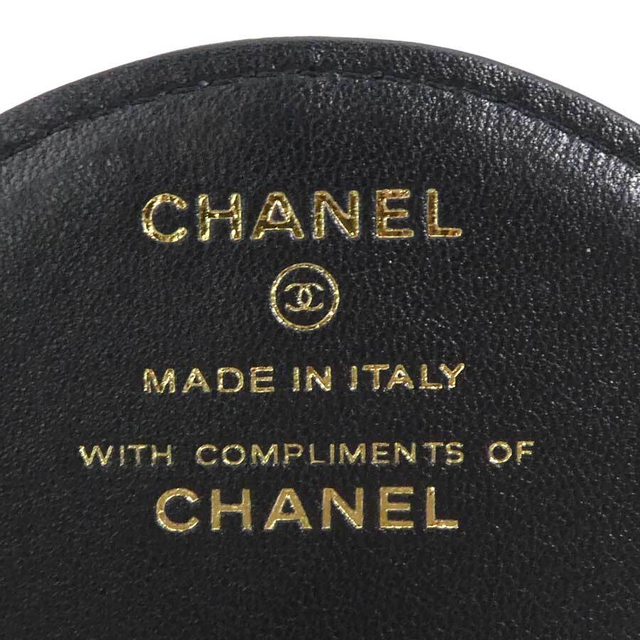 CHANELネームタグ Auth CHANEL CC Logo Name Tag Bag Charm Black Lambskin