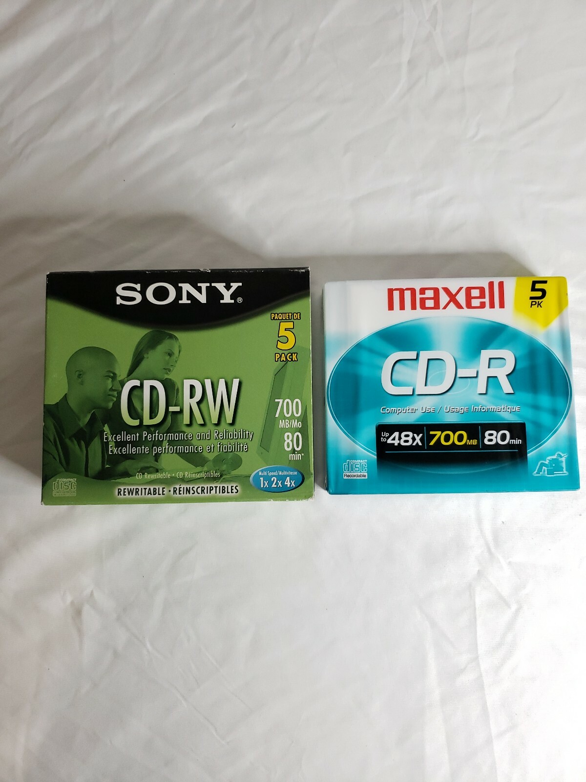 Lot 5 Pack - Maxell MaxData CD-R 80 Min 700 mb & 5 Pack Sony CD-RW 80 Min 700 mb