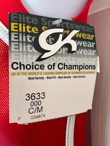 GK RED SHIMMER CHILD MEDIUM TECHMESH WHITE TRIM GYMNASTICS DANCE TANK LEOTARD CM - Picture 7 of 10