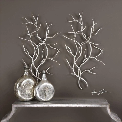 Uttermost Silver Branches Contemporary Iron Wall Art in Silver (Set of 2) - Picture 2 of 3
