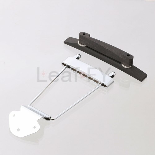 Ebony Bridge & 6 String Metal Trapeze Tailpiece for Archtop Jazz Guitar Chrome - Picture 2 of 8