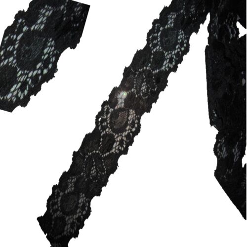 Black Stretch Lace Soft Black Lace Pretty Floral Lace 2 metre x 35mm wide DIY - Picture 1 of 4