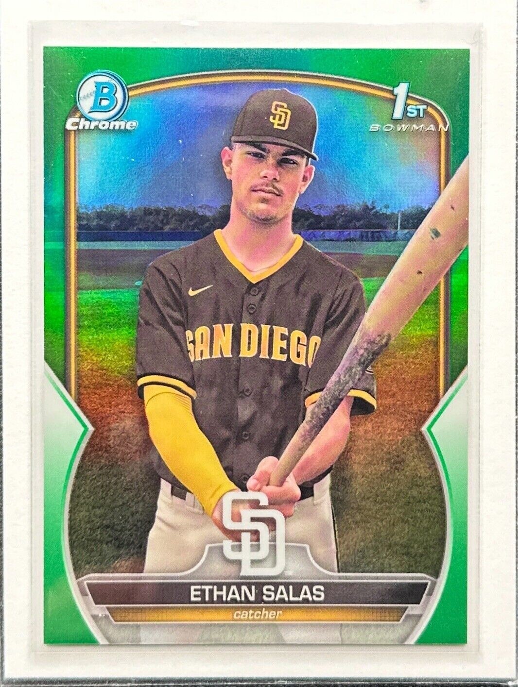 2023 BOWMAN CHROME 1st ETHAN SALAS TRUE GREEN REFRACTOR #d 42/99 PROSPECT PADRES