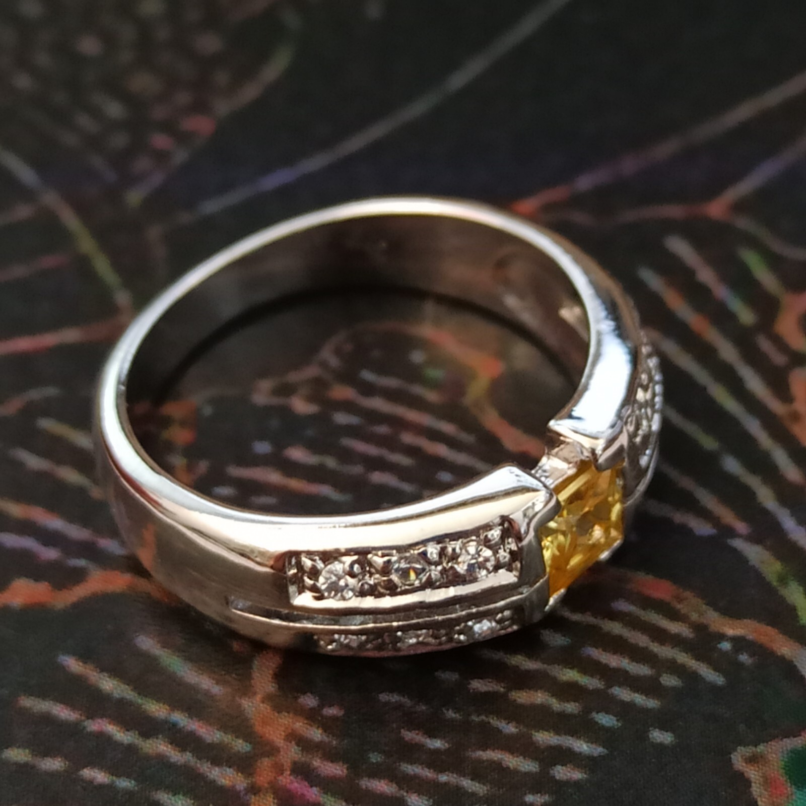 925  Silver Plated Ring Yellow Square Crystal Art… - image 6