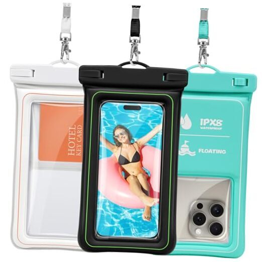 Waterproof Phone Pouch - Floating with Sponge Air 3 Pack, Black+White+Green