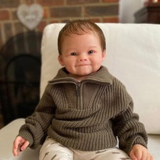 28in Finished Reborn Baby Doll Rooted Hair Cloth Body Toddler Boy Handmade Gift
