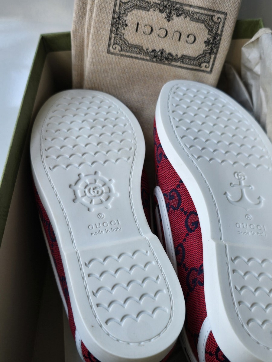 Gucci Kids Boys Red Blue GG Logo Boat Shoes Size EU 30 US 12.5