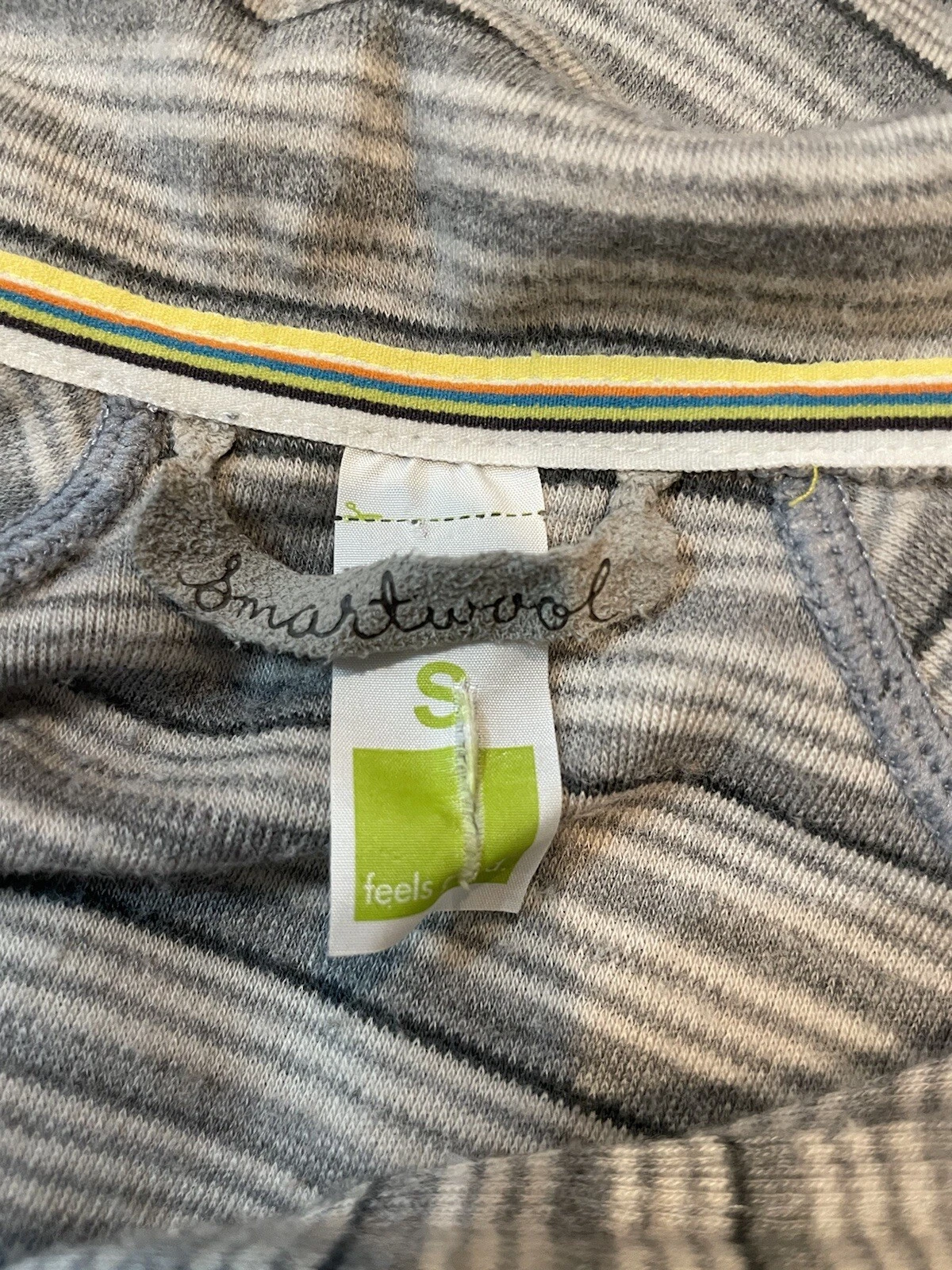 smartwool pullover striped 1/4 zip mended sweater