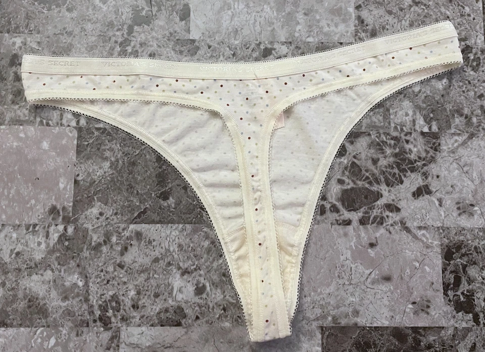 VICTORIA'S SECRET L AZUL MARFIL L L L L L LUNARES LOGOTIPO PICOT DE COLECCIÓN RARO TANGA BRAGAS Foto 3 de 3