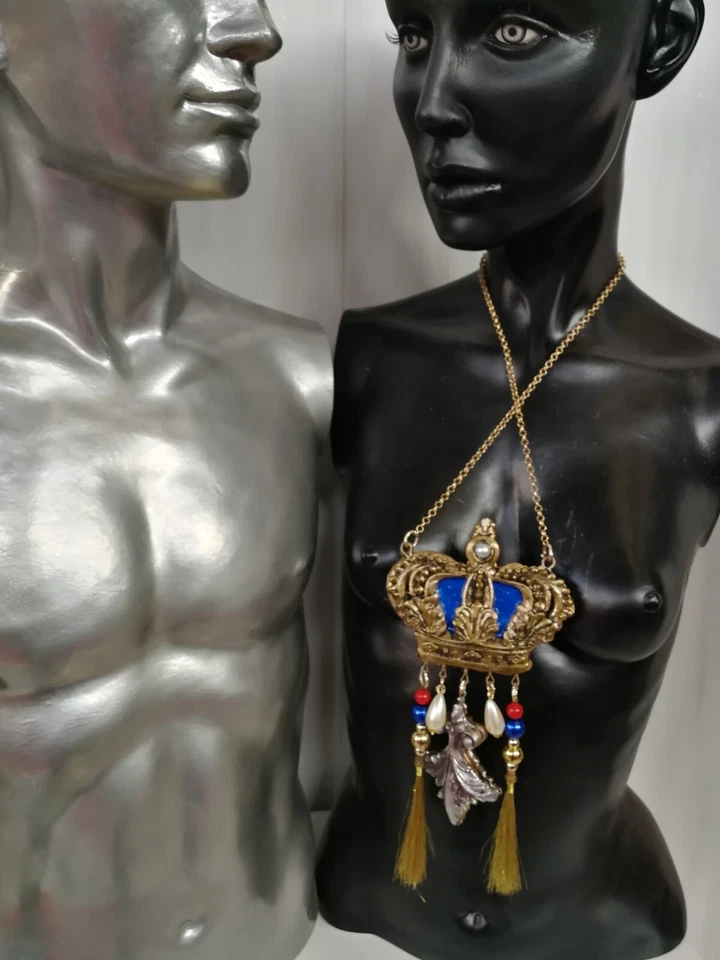 Royal Crown King Queen Jewelry Fashion Victorian Necklace Pendant Vintage Gothic - Image 4 of 4