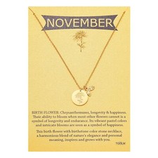 14k Gold Plated Birth Month Flower Birthstone Pendant Necklace, Floral Charm ...