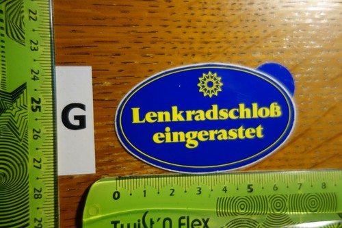 Alter Aufkleber Verkehrssicherheit Diebstahlsicherung LENKRADSCHLOSS eingerastet