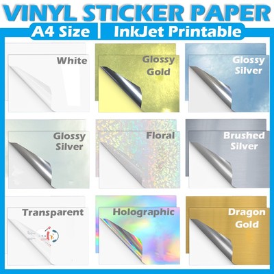Printable Vinyl Sticker Paper A4 Waterproof Glossy for Inkjet Printer 8.5''x11''