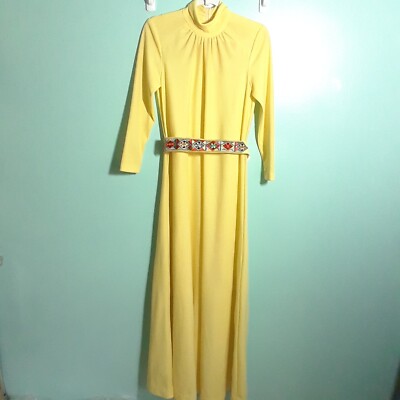 Vintage 70s A-line Yellow Dress w Belt - size XS Small, Retro Dance Party  *stain | eBay