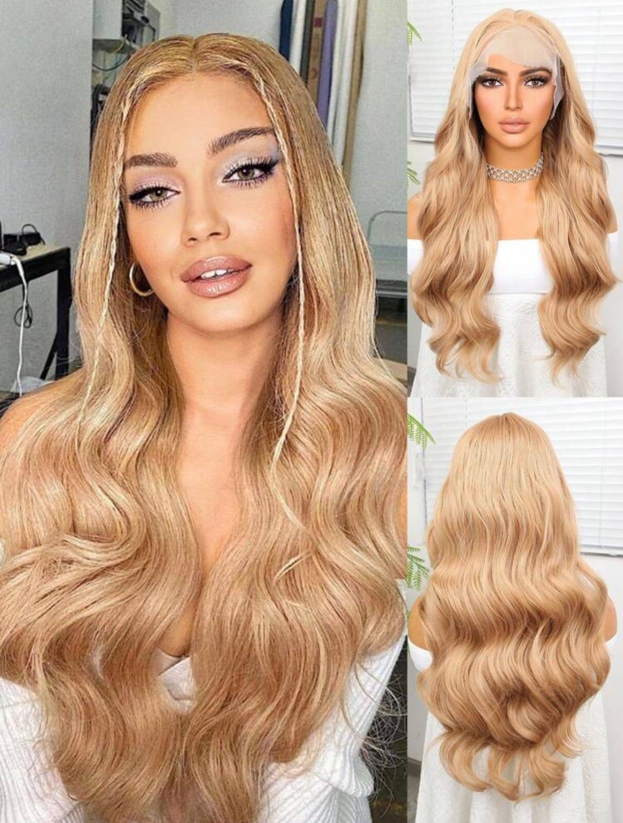 Perruque synthétique blonde 60cm pour soirée et changement de look rapide avec bonnet