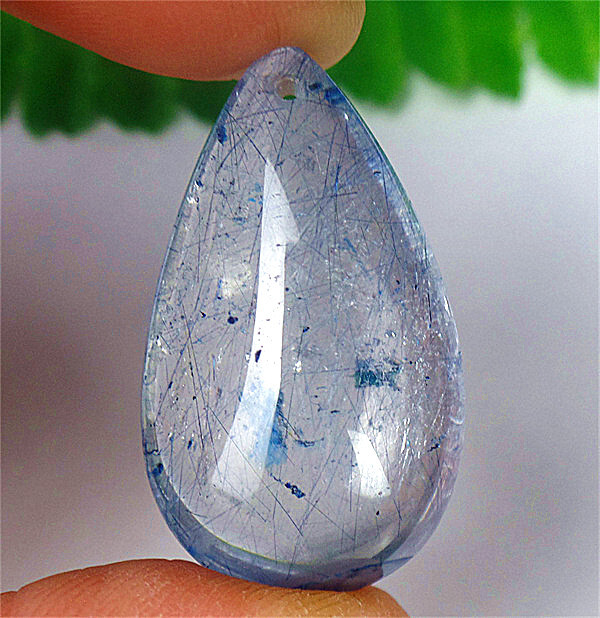 33x19x11mm Blue Rutilated Quartz Crystals Teardrop Reiki Pendant