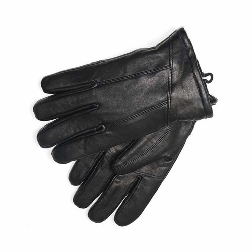 Mens Black Genuine Leather Gloves with a Full Sheepskin and Microfibre