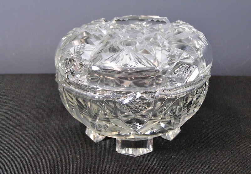 Antique Cut Glass Coveted Box , Early American Brilliant Cut Glass