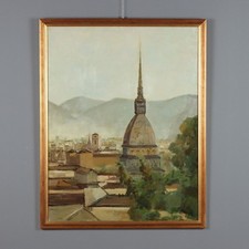 Dipinto 'Leonardo Stoppa' La Mole Antonelliana Firmato Olio Masonite Originale
