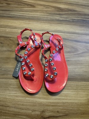 Holster Fashion Jelly Style Orange/Red Thong Sandals With Rhinestone Studs Sz 7