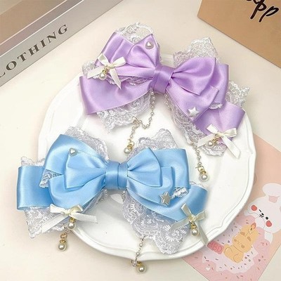 Cute Gilrs Lolita Pink Bow Headpiece Large Lace Bow Pearl Pink KC Cute Headwear