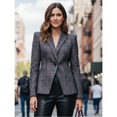 Veronica Beard Wool Glen Plaid Single Button Blazer Black Size 8