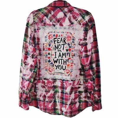 Fear Not Custom Christian Upcycled Plaid Snap Button Wrangler Western Shirt, XL