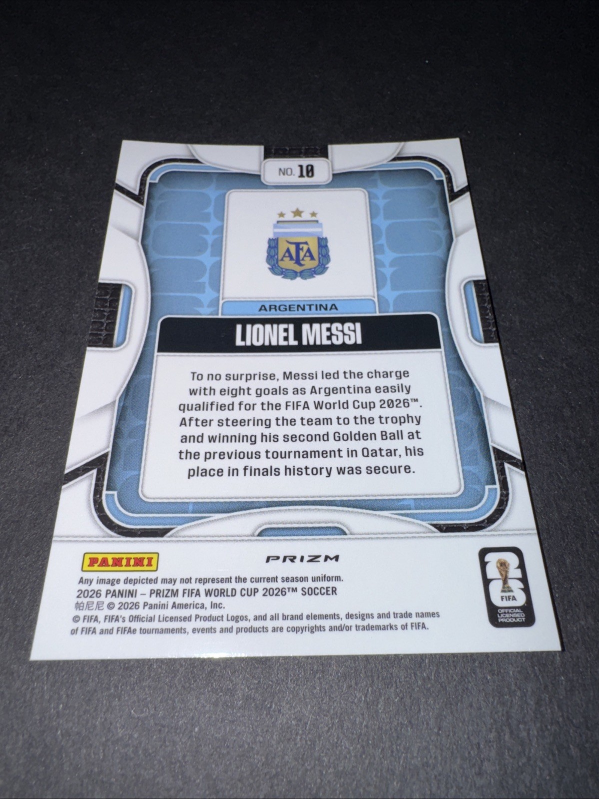 2026 Panini Prizm FIFA World Cup Lionel Messi #10 Silver Argentina view 3