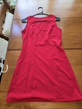 Women’s Red Solid A-Line Knee Dress V-Neck Sleeveless Stretch Regular S