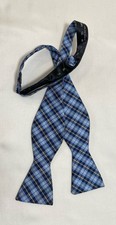 LUXURIOUS UNBRANDED silk Men s Self Tie Bow-tie In Blue W A Plaid Pattern EC