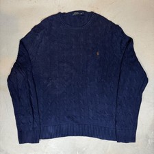 Polo Ralph Lauren Mens XXL Navy Blue Cable Knit Crewneck Sweater Pony Logo