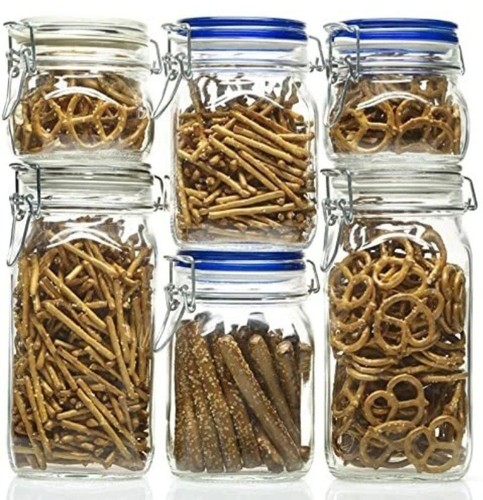 Bormioli Rocco Fido 33.75 oz Food Jar w/ Metal Clamp and Rubber Gasket, Blue Top - Picture 4 of 4