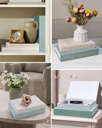 Aesthetic Decorative Books for Home Decor – Set of 2 Linen Faux Green+Beige