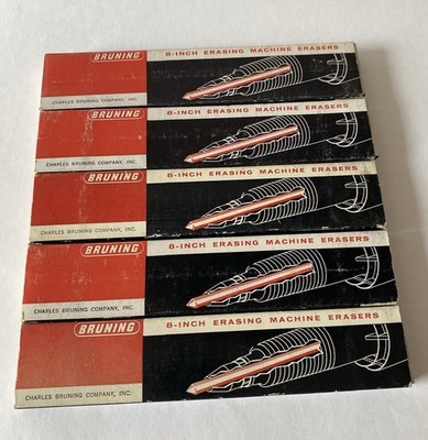Bruning 8  Erasing Machine Erasers Pink No. 87-511 White No. 87-513 Vtg