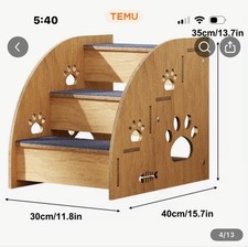 Wooden Pet Stairs for Small Medium Dogs, Paw Print, Non-Slip, Portable, Indoor