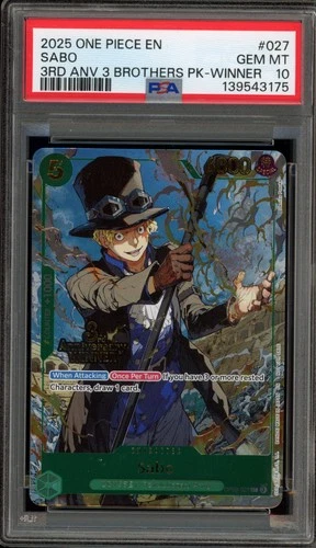 One Piece CCG Sabo 3rd ANV 3 Brothers Pk. Winner OP09-027 PSA 10 Gem Mint