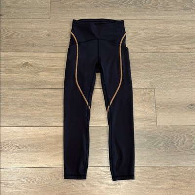 LULULEMON X BARRYS Black Power Thru High Rise Colour Seam Active Leggings Size 2
