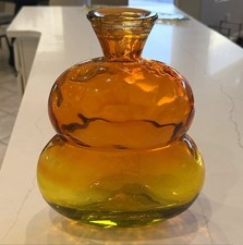 Beautiful Orange Red Amber Green Unique Glass Amberina Vase Bottle Spain 11”