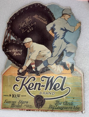 #ad Ken Wel Lou Gehrig Model Baseball Glove Cardboard Display 13.375x10.5 Inches $30.00