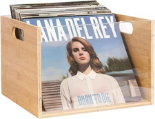 Record Album Storage Crate, Bamboo & Acrylic Vinyl & 