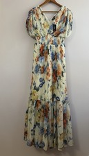 New Express Floral Pleated Maxi Dress 100% Recycled Polyester Puff Sleeve XS