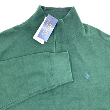 Polo Ralph Lauren Men Mesh-Knit Cotton Quarter Zip Sweater Green Size XXL NEW