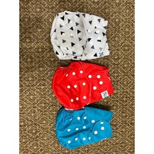 Nora's Nursery One Size Pocket Cloth Diaper Set of 3 Teal Red Geometric Triangle