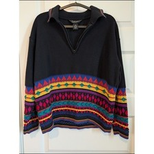 Rafaella Vintage Black Zip Sweater with Fair Isle Bands