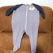 Gerber 3-6 Months Gray/White Striped Cotton Knit Footed Zip Sleeper Fox